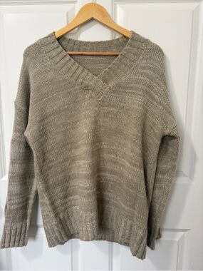 Source Unknown Women's V-Neck Knit Sweater - Taupe Heather